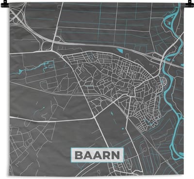 Wandkleed - Plattegrond - Baarn - Grijs - Blauw - 120x120 cm - Wandtapijt