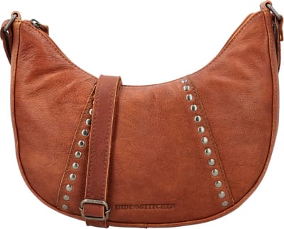Hide & Stitches Redwood Crossbodytas - Leren Tas - Verstelbare Schouderband - Studs - Ritsvak - Telefoonvak - Leren Dames Tas - Cognac