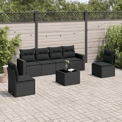 vidaXL - 7-delige - Loungeset - met - kussens - poly - rattan - zwart