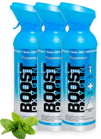 Boost Oxygen - Large 9L - Peppermint - 95% Pure Zuurstof - Tot wel 600 inhalaties van 1 sec - Ademhalingsondersteuning voor sport herstel, hoogte, prestaties en gezondheid - Zuurstoffles - 3x 9L (3 pak, 27L totaal)