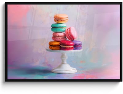 Poster in lijst - Fotolijst 120x80 cm - Posters - Macarons - Schaal - Pastel - Kleurrijk - Posterlijst zwart - Decoratie - Wanddecoratie woonkamer - Muurdecoratie slaapkamer