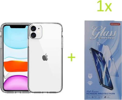Backcover Hoesje Geschikt voor: iPhone 11 Hoesje Transparant TPU Siliconen Soft Case + 1X Tempered Glass Screenprotector