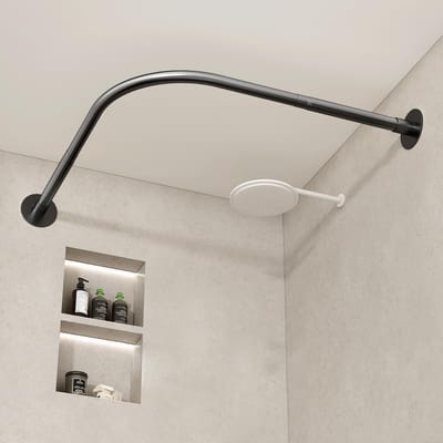 Douchegordijnstang, 120 x 120 cm L-vormige douchegordijnrail, wandgemonteerde douchegordijnstang, voor badkamer, kast, kamerverdeler, buitenterras, zwart