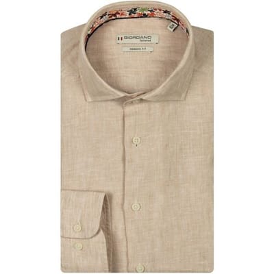 Giordano Overhemd Row Soft Washed Linnen Mélange Cutaway Collar Kitt / male