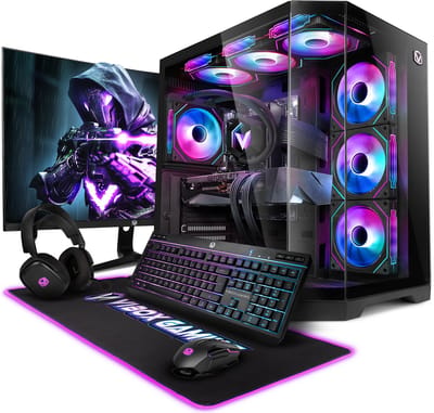 Vibox Gaming PC Set - Ryzen 7 9800X3D - RX 9070 XT - 32GB DDR5 RAM - 1TB SSD - Windows 11 - WiFi 6 + Bluetooth 5.4 - 27" Monitor + Accessoires