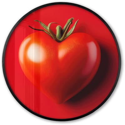 Poster in lijst Rond - Fotolijst 60x60 cm - Posters - Tomaat - Rood - Hart - Ronde posterlijst zwart - Decoratie - Wanddecoratie woonkamer - Muurdecoratie slaapkamer