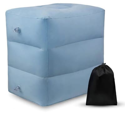 Famanu - Voetsteun, hoogtekussen voor trein, auto en vliegtuig, opblaasbaar voetkussen, reiskussen, strand- en campingkussen, multifunctioneel kussen tot 42 x 38 x 45 cm (lichtblauw)