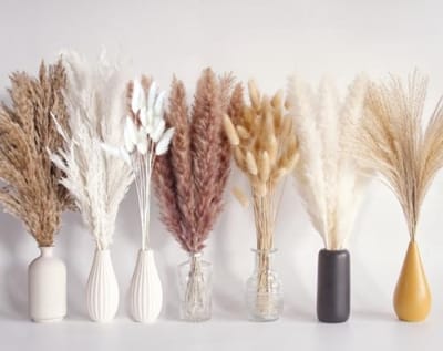 125 stuks gedroogd pampasgras boeket - Boho tafeldecoratie met konijnenstaarten gedroogde bloemen - Bruin en wit pampasgras voor bruiloften, thuisdecoratie, rustieke feesten en babyshower decoraties
