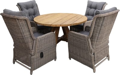 5-delige ronde tuinset | 4 Dublin verstelbare stoelen (SW) | ø120cm Ayra tuintafel (Teak)