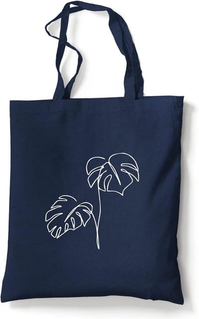Jute tas bedrukt - Stoffen zak - Boodschappen doen - Bloemen One Line Art - 38 x 42 cm - Blauw