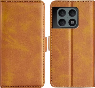 MobyDefend Hoesje - Geschikt voor OnePlus 10 Pro - Luxe Wallet Book Case (Sluiting Zijkant) - Lichtbruin
