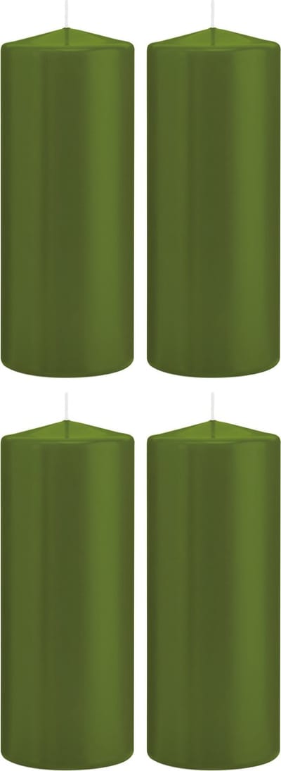 Trend Candles Cilinderkaars/stompkaars - 4x - olijfgroen - 8 x 20 cm - 119 branduren - horeca kaarsen