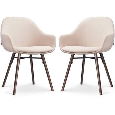 Nolon Nena-Mae Eetkamerstoelen Set van 2 Beige - met Armleuningen - Stof - Houten Poten - Walnoot - Design - Scandinavisch - Comfortabel