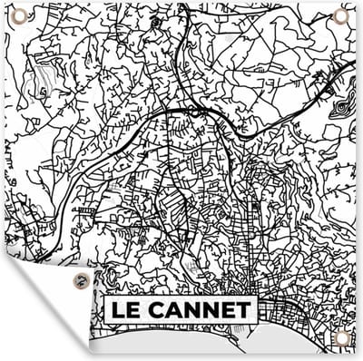 Tuin poster Kaart – Le Cannet - Stadskaart – Frankrijk – Plattegrond - Zwart wit - 200x200 cm - Tuindoek