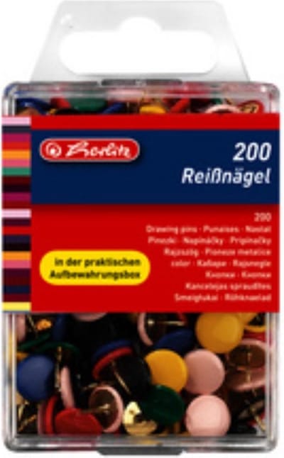 Herlitz Reißnagel Metall Kunstst. rond weiß 200er Hängebx