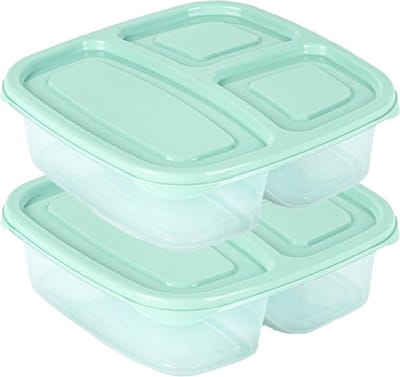 Plasticforte Vershoudbakje - 2x - 3-vaks - 1,2L - meal prep - herbruikbaar - mint groen - vaatwasser bestendig - magnetron bakjes