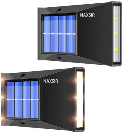 NAXSIR Solar Buitenwandlamp, buiten wandlamp met sensor | Warmwit Tuinpadverlichting | 2 Stuks | Tuinverlichting op zonne-energie geschikt voor schutting