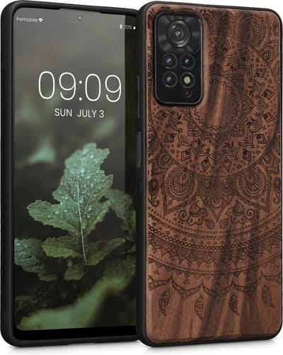 kwmobile telefoonhoesje geschikt voorXiaomi Redmi Note 11 Pro / Redmi Note 12 Pro 4G - Hoesje met bumper - hout - In donkerbruin Indian Sun design