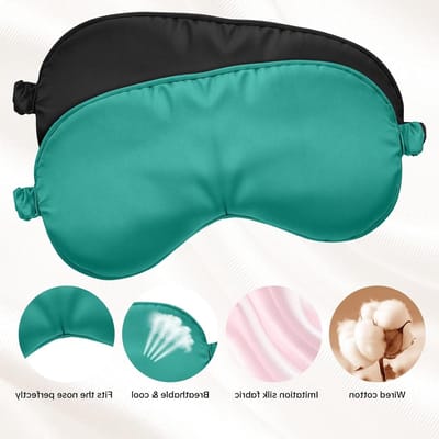 Zijde Slaapmasker voor Vrouwen - 2 Stuks Zacht en Lichtdicht, Verstelbaar Oogmasker voor Ontspanning en Reizen (Zwart + Donkergroen)