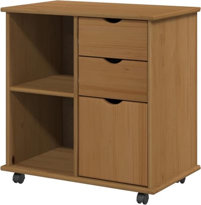 Rollerkast Massief Grenenhout - Mobiele Opberger - Kantoor Organisatie - Met Wielen - 635 x 39 x 655 cm - Honingbruin