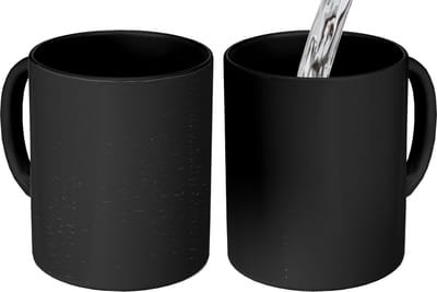 Magische Mok - Foto op Warmte Mokken - Koffiemok - Zwart - Design - Structuur - Lederlook - Magic Mok - Beker - 350 ML - Theemok