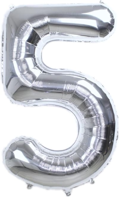 Folie Ballon Cijfer 5 Jaar Zilver 86Cm Verjaardag Folieballon Met Rietje