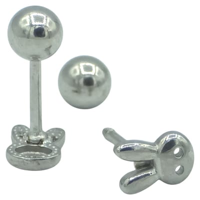 Kinderoorknopjes met Konijntje — Hypoallergeen Staal - Schroefsluiting - 6x4 mm