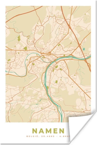Poster Kaart - Plattegrond - Stadskaart - België - Namen - 120x180 cm XXL