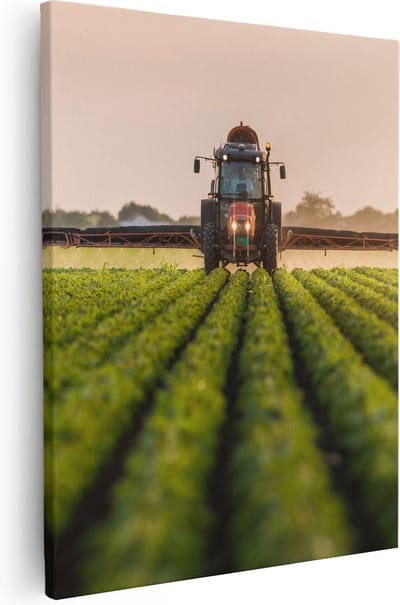 Artaza Canvas Schilderij Landschap - 40x50 cm - Wanddecoratie Akker - Muurdecoratie Tractor - Kamer Accessoires Natuur