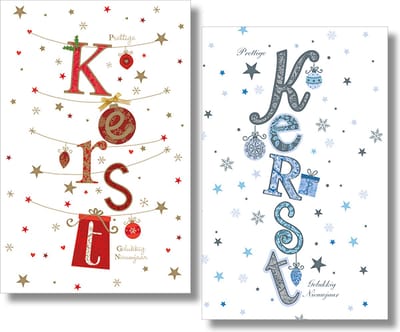 40 Kerstkaarten - Folie - Witte envelop - 10,5 x 16 cm - 2 motieven
