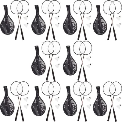 10x badmintonset - met 20 rackets en 20 shuttles draagagtas met schouderband