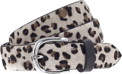 Vanzetti Leren Riem Animal Scouting 30mm Cambered Cow Fur Leather Belt W75 Leo White Wit Veelkleurig