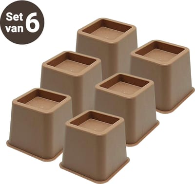 JustValue Meubelverhoger Set - 6 Stuks - Verhoogt met 8 cm - Max. 600 kg - Bruin - Stoelverhogers - Bedklossen - Stoelverhogers Volwassenen