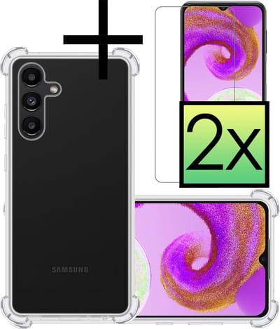 Hoesje - Met Screenprotector - 2 Stuks - Geschikt voor Samsung Galaxy A04s - Sterk & Shockproof - Siliconen Case - Back Cover - Telefoon Hoes - Shock Proof - Transparant