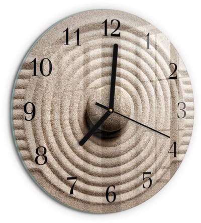 Tulup Wandklok - Steen Glazen Klok Met Print - 30fi cm - Bruin Moderne Glazen Wandklok - Zwarte Handen - Ronde Wandklok - Glazen Klok Met Print - Wandklok Glas Met Motief