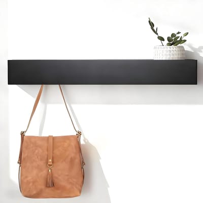 Verborgen Wandplank voor Kleding, Muurbevestigde Kledinghaken met Scheidingswand, Zwart met 7 Haken voor Hal en Slaapkamer