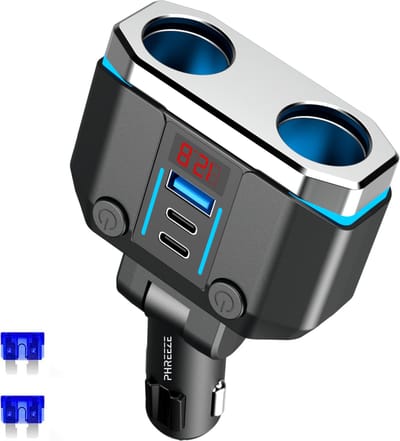120w Autolader - Sigarettenaansteker Splitter - 1x usb 2x usb-C 12/24 V - Oplader Auto Snellader - LED met spanningsmeter