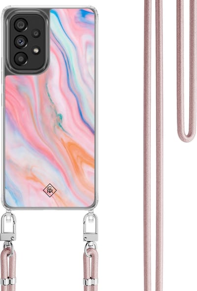 Casimoda® hoesje met koord - Geschikt voor Samsung A53 - Pink Glam - Afneembaar koord - TPU/polycarbonaat - Roze