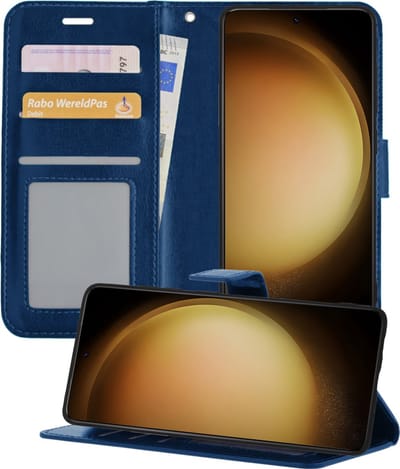 Hoesje - Met Pasjeshouder - Geschikt voor Samsung Galaxy S23 - Luxe Bookcase Portemonee - Flip Case - Kunstleer Book Case - Flipcase - Book Cover - Walletcase - Portemonneehoes - Telefoonhoesjes - Donkerblauw