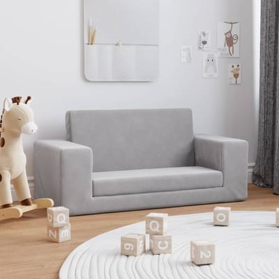vidaXL - Kinderslaapbank - 2-zits - zacht - pluche - lichtgrijs