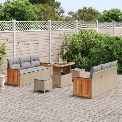 vidaXL - Tuinbank - Set - 9 - st - 8-Aantal - zitplaatsen - Beige - en - Lichtgrijs