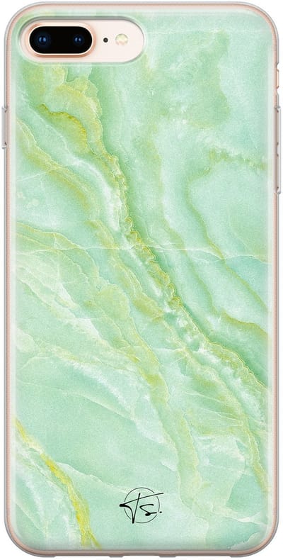 Hoesje geschikt voor iPhone 8 Plus - Marmer Limegroen - Soft Case - TPU - Marmer - Groen - Mooie Telefoonhoesjes
