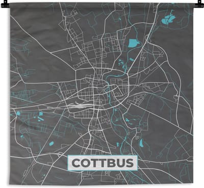 Wandkleed - Wanddoek - Stadskaart – Kaart – Cottbus – Blauw – Duitsland – Plattegrond - 180x180 cm - Wandtapijt