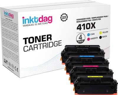 Inktdag toner cartridge voor HP 410a, HP 410X, HP CF410a, HP CF411X/HP CF411a, HP CF412X / HP CF412a, HP CF413X / HP CF413a zwart + 3 kleuren (4 stucks) voor HP Color LaserJet M377 dw, M452 dn, M452 dw, M452 nw, M477 fdn, M477 fdw, M477 fnw,