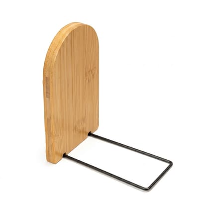 Lichtbruine houten boekensteunen met zwarte metalen basis boekensteun set voor boekenplank boekenkast minimalistisch design afneembare houder voor boeken en cd's