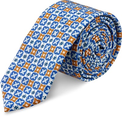 Virtuo | 6 cm Blauw met bruine zijden stropdas