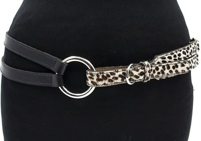 Afhang riem met leopard riempje - Dames riem - 4 cm breed - Leer - Brede riem - Casual - Maat 90