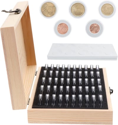 Coin Capsules - Coin Collection Box - Coin Storage - Wooden Coin Cases voor Collectors - 18mm 21mm 25mm 27mm 30mm (50 PCS Coin Capsules)