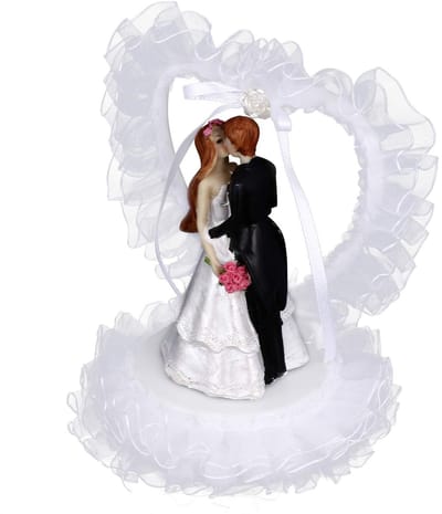 Dailygoods - Cake Topper Bruid en Bruidegom - Hartvormige Lace Cake Picker - Perfect voor Bruiloft - Valentijnsdag Decoratie - Feestelijke Taartversie...
