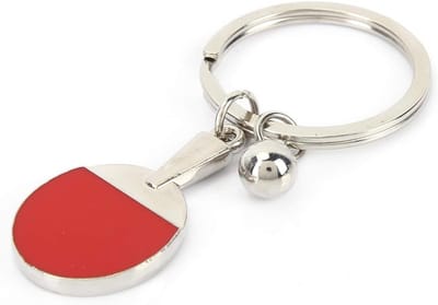 Sleutelhanger Tafeltennis - Sport Accessoire - Decoratie Tas - Met Bal Vorm - 14 gram - Zilver Rood